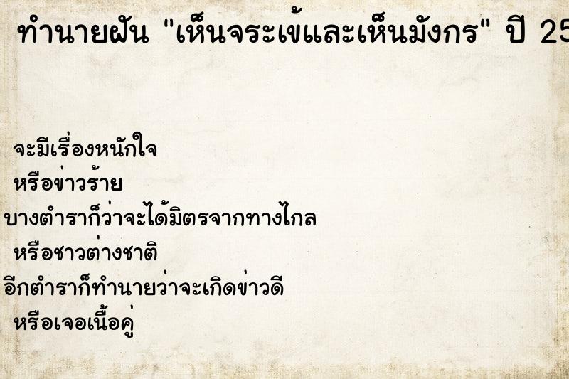 ทำนายฝันทำนายฝันเห็นจระเข้และเห็นมังกร