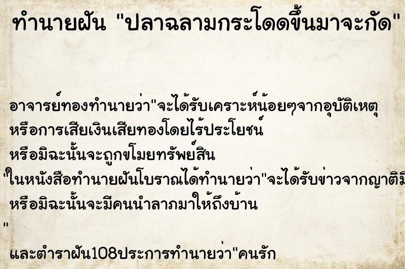 ทำนายฝัน ปลาฉลามกระโดดขึ้นมาจะกัด