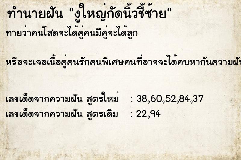 ทำนายฝันงูใหญ่กัดนิ้วชี้ซ้าย ทำนายฝันทำนายฝันงูใหญ่กัดนิ้วชี้ซ้าย