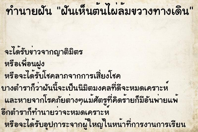 ทำนายฝัน ฝันเห็นต้นไผ่ล้มขวางทางเดิน ทำนายฝัน ฝันเห็นต้นไผ่ล้มขวางทางเดิน