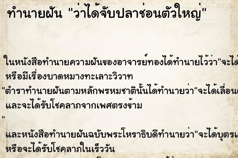 ทำนายฝันทำนายฝันว่าได้จับปลาช่อนตัวใหญ่
