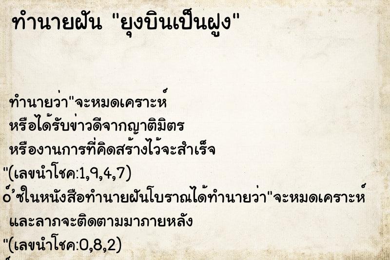 ทำนายฝัน ยุงบินเป็นฝูง ทำนายฝัน ยุงบินเป็นฝูง