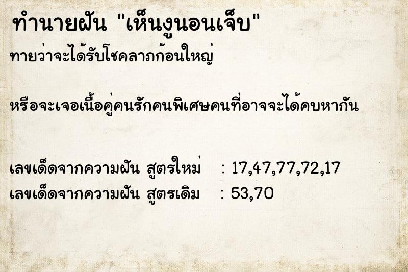 ทำนายฝันเห็นงูนอนเจ็บ ทำนายฝันทำนายฝันเห็นงูนอนเจ็บ