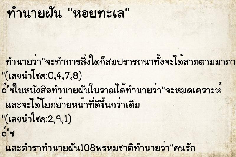 ทำนายฝัน หอยทะเล ทำนายฝัน หอยทะเล