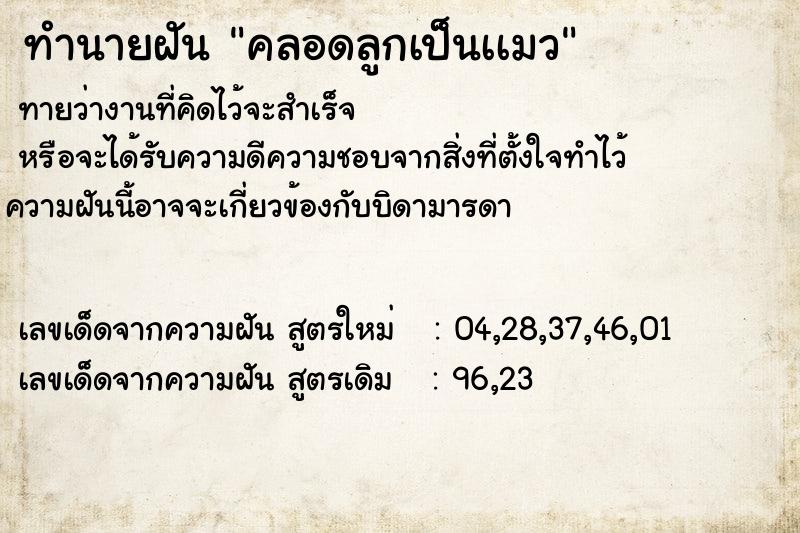 ทำนายฝันทำนายฝันคลอดลูกเป็นเเมว