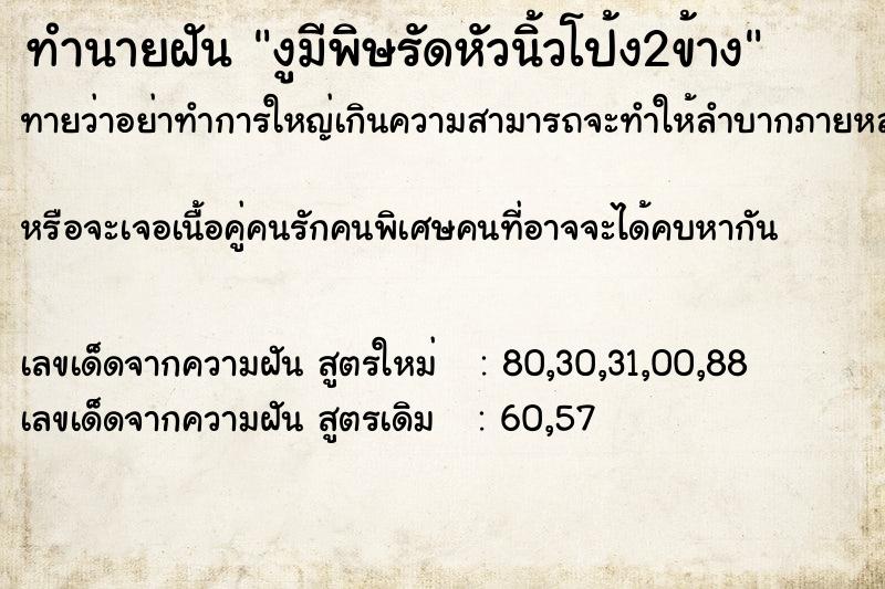 ทำนายฝันงูมีพิษรัดหัวนิ้วโป้ง2ข้าง ทำนายฝันทำนายฝันงูมีพิษรัดหัวนิ้วโป้ง2ข้าง