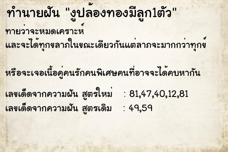 ทำนายฝันงูปล้องทองมีลูก1ตัว ทำนายฝันทำนายฝันงูปล้องทองมีลูก1ตัว