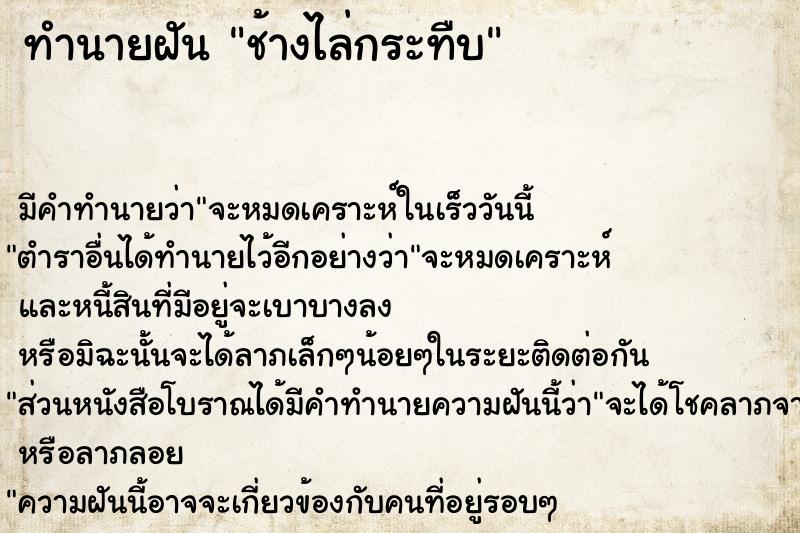 ทำนายฝันช้างไล่กระทืบ ทำนายฝันทำนายฝันช้างไล่กระทืบ