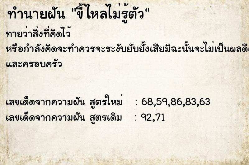 ทำนายฝันขี้ไหลไม่รู้ตัว ทำนายฝันทำนายฝันขี้ไหลไม่รู้ตัว