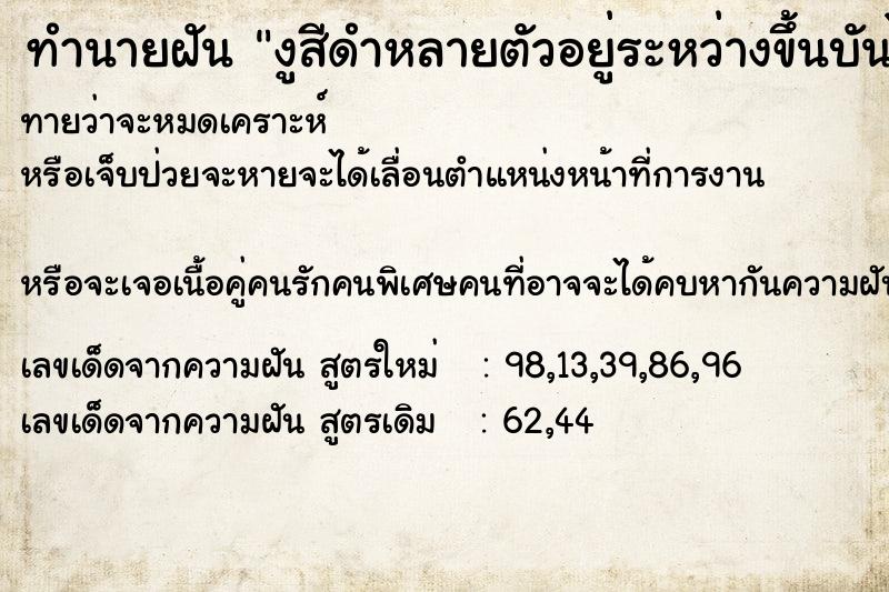 ทำนายฝันทำนายฝันงูสีดำหลายตัวอยู่ระหว่างขึ้นบันไดผ่านไปได้