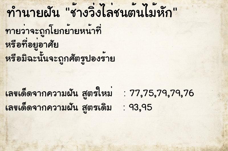 ทำนายฝันทำนายฝันช้างวิ่งไล่ชนต้นไม้หัก