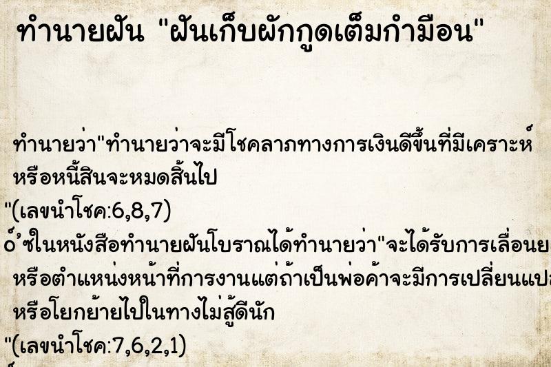 ทำนายฝันฝันเก็บผักกูดเต็มกำมือน ทำนายฝันทำนายฝันฝันเก็บผักกูดเต็มกำมือน