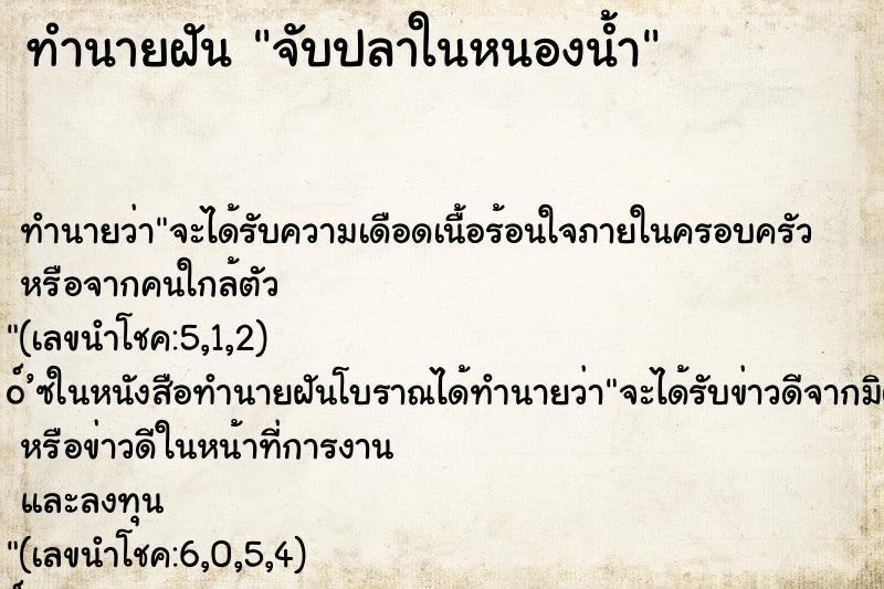 ทำนายฝันจับปลาในหนองน้ำ ทำนายฝันทำนายฝันจับปลาในหนองน้ำ