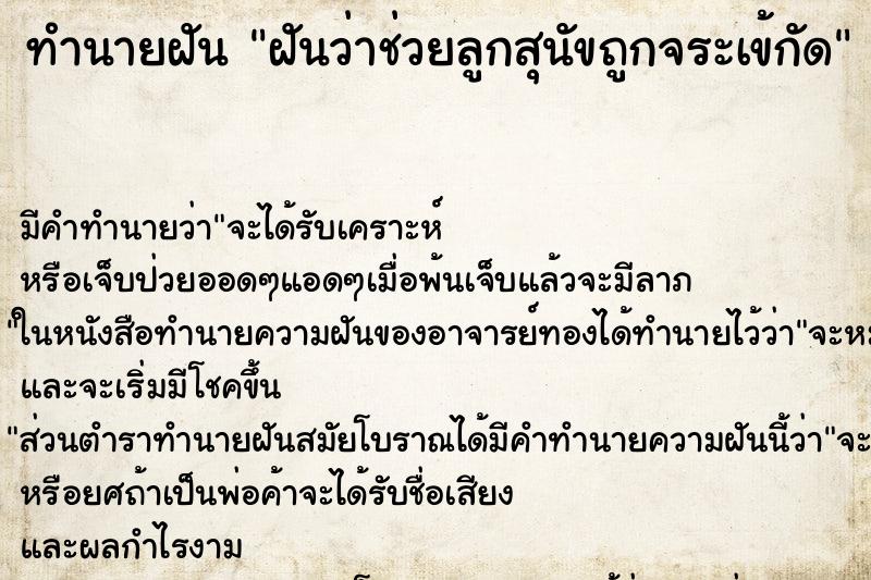 ทำนายฝันทำนายฝันฝันว่าช่วยลูกสุนัขถูกจระเข้กัด
