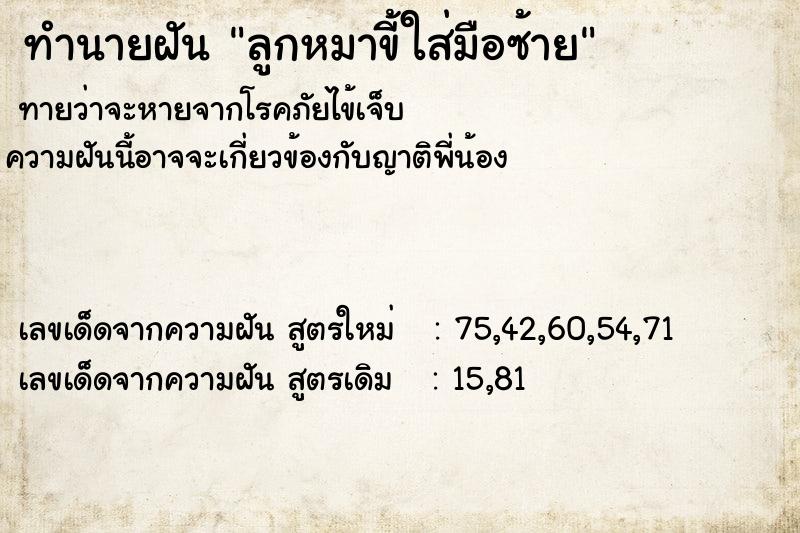 ทำนายฝันลูกหมาขี้ใส่มือซ้าย ทำนายฝันทำนายฝันลูกหมาขี้ใส่มือซ้าย