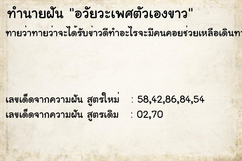 ทำนายฝันอวัยวะเพศตัวเองขาว ทำนายฝันทำนายฝันอวัยวะเพศตัวเองขาว