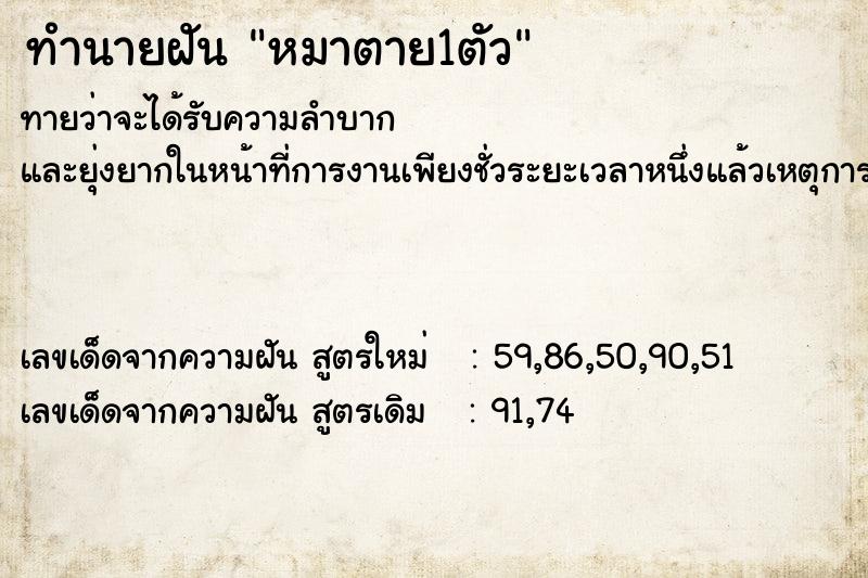 ทำนายฝันหมาตาย1ตัว ทำนายฝันทำนายฝันหมาตาย1ตัว