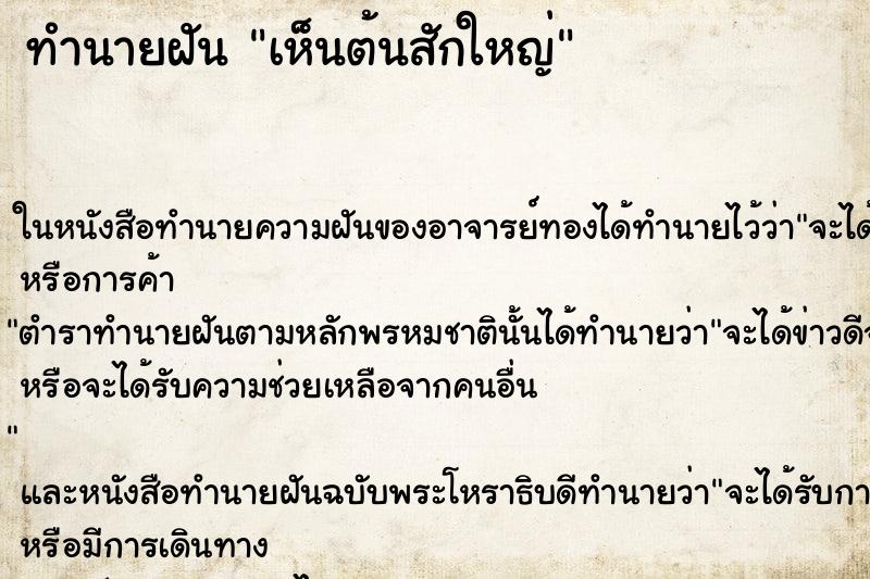 ทำนายฝัน เห็นต้นสักใหญ่