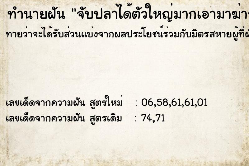 ทำนายฝันจับปลาได้ตัวใหญ่มากเอามาฆ่าชำแหละ ทำนายฝันทำนายฝันจับปลาได้ตัวใหญ่มากเอามาฆ่าชำแหละ