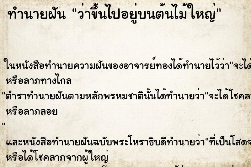 ทำนายฝันว่าขึ้นไปอยู่บนต้นไม้ใหญ่ ทำนายฝันทำนายฝันว่าขึ้นไปอยู่บนต้นไม้ใหญ่