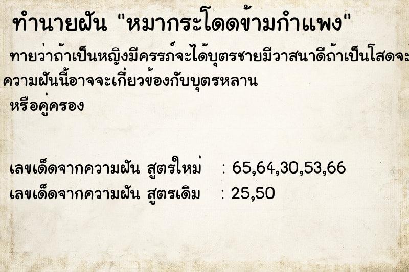 ทำนายฝันทำนายฝันหมากระโดดข้ามกำแพง