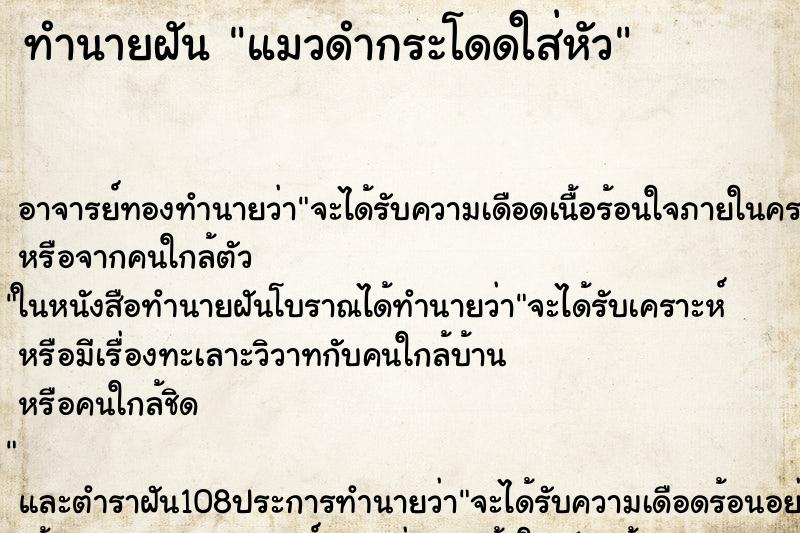 ทำนายฝัน แมวดำกระโดดใส่หัว