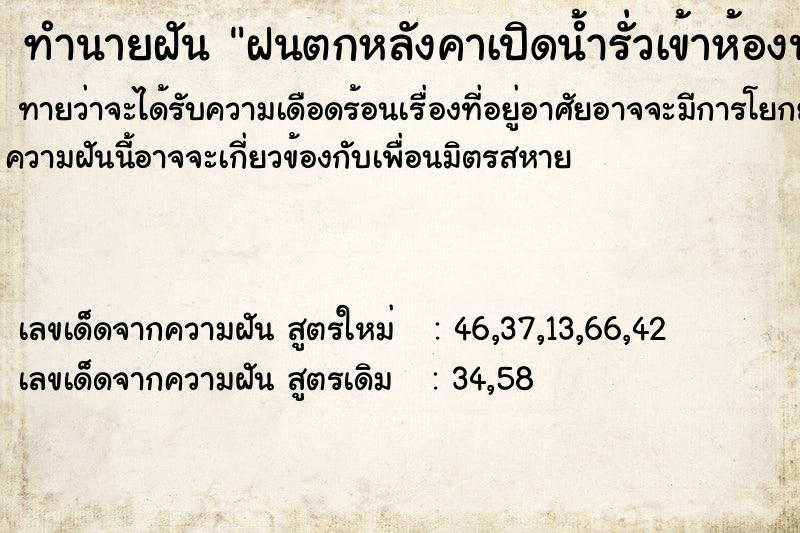 ทำนายฝันฝนตกหลังคาเปิดน้ำรั่วเข้าห้องน้ำ ทำนายฝันทำนายฝันฝนตกหลังคาเปิดน้ำรั่วเข้าห้องน้ำ