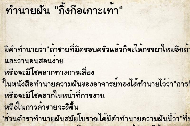 ทำนายฝัน กิ้งกือเกาะเท้า ทำนายฝัน กิ้งกือเกาะเท้า