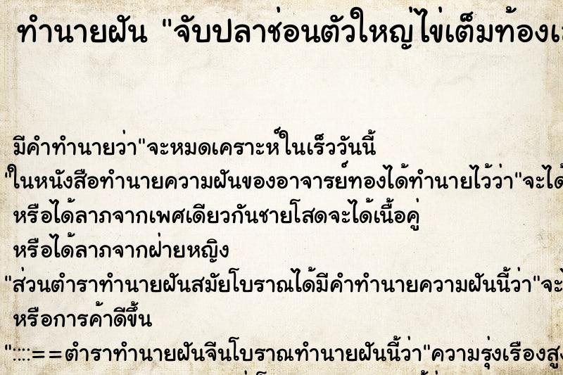 ทำนายฝันจับปลาช่อนตัวใหญ่ไข่เต็มท้องเลย ทำนายฝันทำนายฝันจับปลาช่อนตัวใหญ่ไข่เต็มท้องเลย