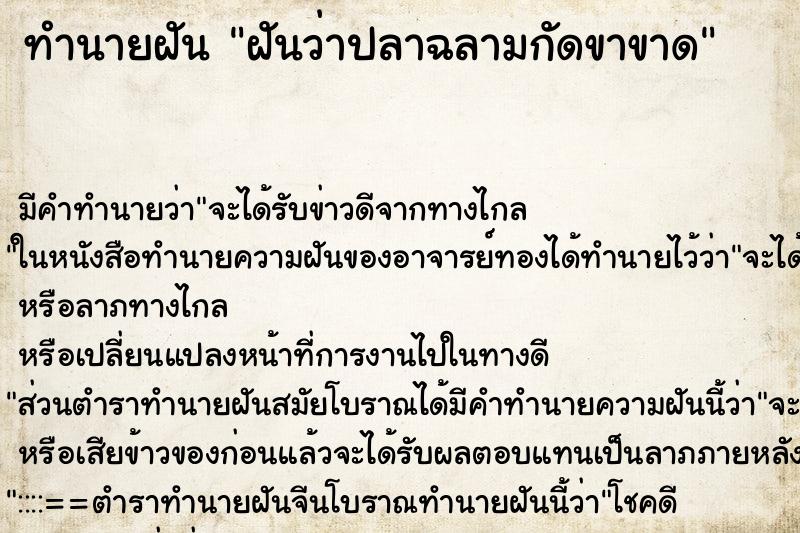ทำนายฝันฝันว่าปลาฉลามกัดขาขาด ทำนายฝันทำนายฝันฝันว่าปลาฉลามกัดขาขาด