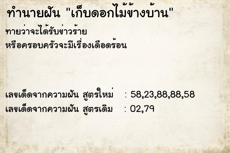 ทำนายฝันทำนายฝันเก็บดอกไม้ข้างบ้าน