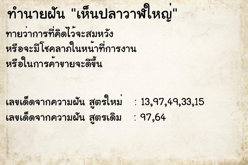 ทำนายฝัน เห็นปลาวาฬใหญ่ ทำนายฝัน เห็นปลาวาฬใหญ่