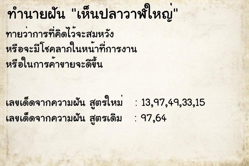 ทำนายฝัน เห็นปลาวาฬใหญ่ ตำราโบราณ แม่นที่สุดในโลก