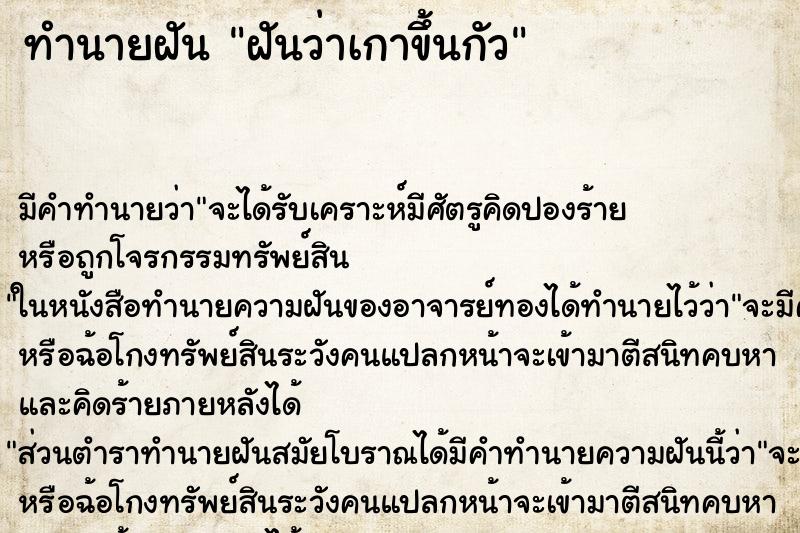 ทำนายฝันฝันว่าเกาขึ้นกัว ทำนายฝันทำนายฝันฝันว่าเกาขึ้นกัว