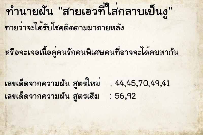 ทำนายฝันสายเอวที่ใส่กลาบเป็นงู ทำนายฝันทำนายฝันสายเอวที่ใส่กลาบเป็นงู