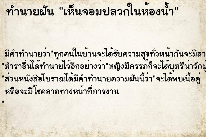 ทำนายฝัน เห็นจอมปลวกในห้องน้ำ ตำราโบราณ แม่นที่สุดในโลก