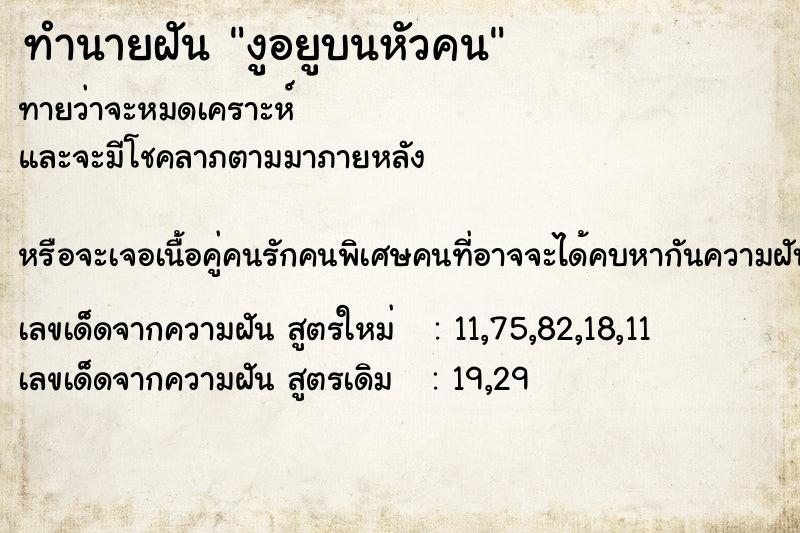 ทำนายฝันทำนายฝันงูอยูบนหัวคน