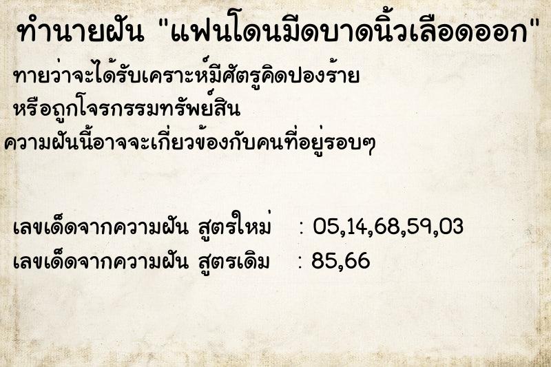 ทำนายฝันแฟนโดนมีดบาดนิ้วเลือดออก ทำนายฝันทำนายฝันแฟนโดนมีดบาดนิ้วเลือดออก