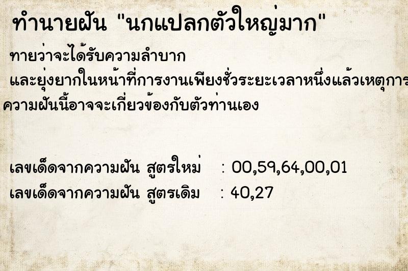 ทำนายฝัน นกแปลกตัวใหญ่มาก ทำนายฝัน นกแปลกตัวใหญ่มาก