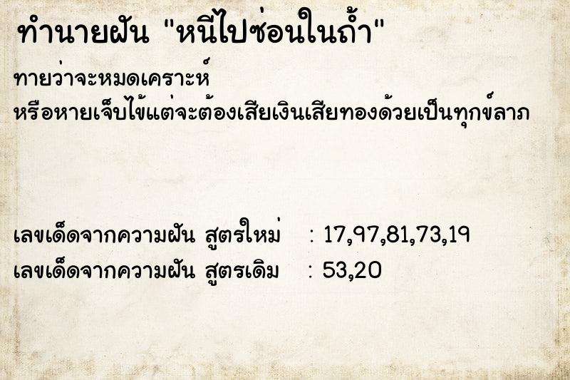 ทำนายฝันทำนายฝันหนีไปซ่อนในถ้ำ