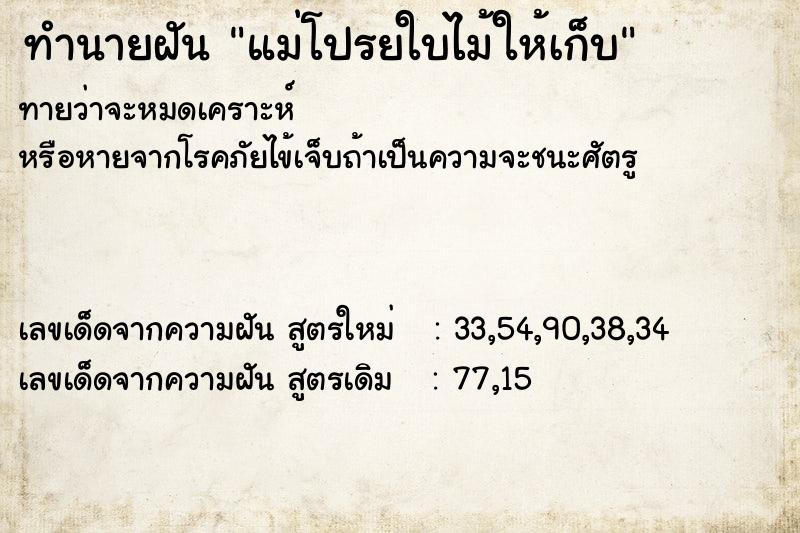 ทำนายฝันแม่โปรยใบไม้ให้เก็บ ทำนายฝันทำนายฝันแม่โปรยใบไม้ให้เก็บ