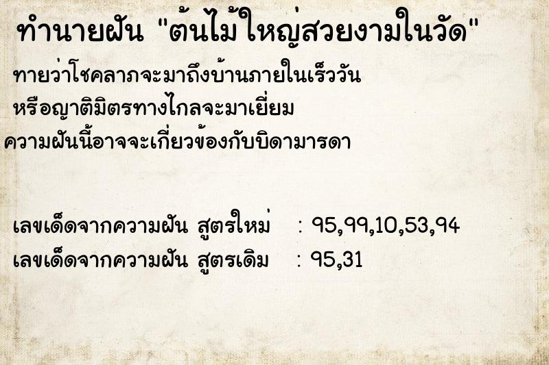 ทำนายฝันทำนายฝันต้นไม้ใหญ่สวยงามในวัด