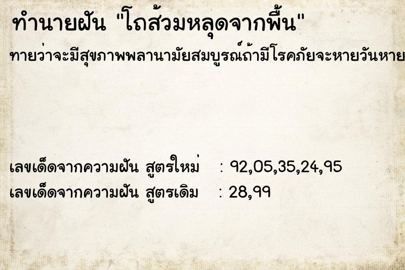 ทำนายฝัน โถส้วมหลุดจากพื้น ตำราโบราณ แม่นที่สุดในโลก