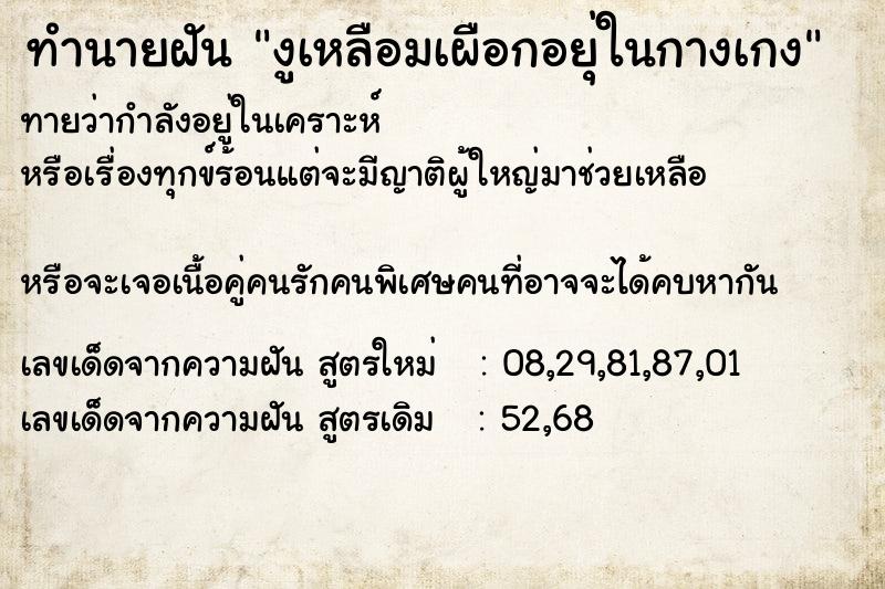 ทำนายฝันงูเหลือมเผือกอยุ่ในกางเกง ทำนายฝันทำนายฝันงูเหลือมเผือกอยุ่ในกางเกง