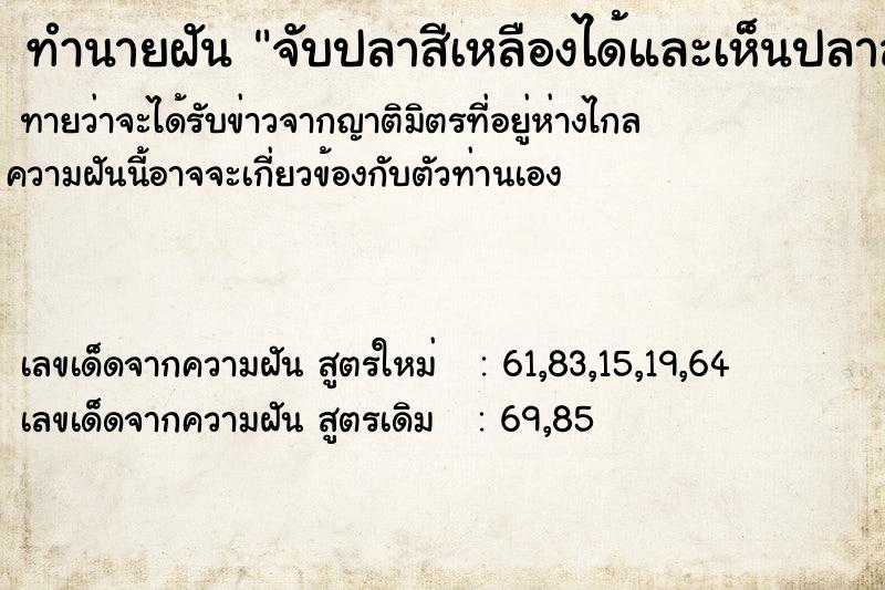 ทำนายฝัน จับปลาสีเหลืองได้และเห็นปลาสวยงาม ทำนายฝัน จับปลาสีเหลืองได้และเห็นปลาสวยงาม