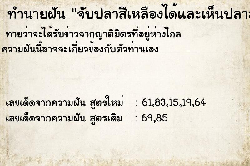 ทำนายฝัน จับปลาสีเหลืองได้และเห็นปลาสวยงาม ตำราโบราณ แม่นที่สุดในโลก