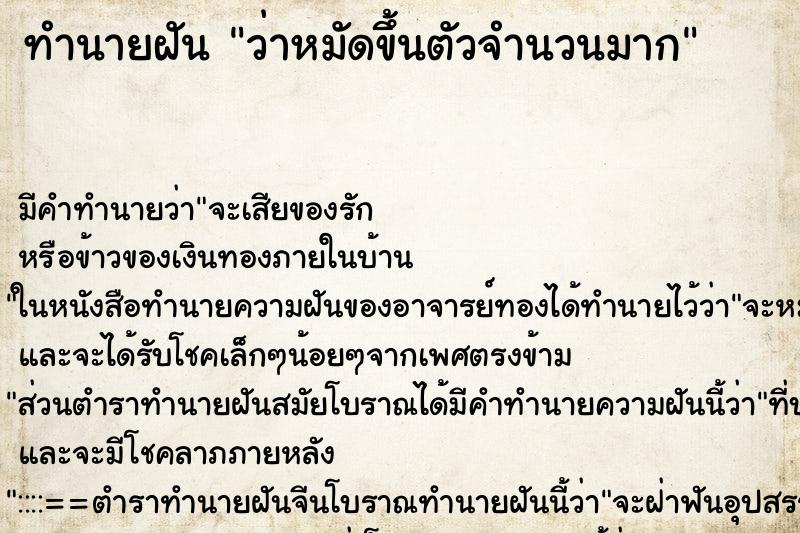 ทำนายฝัน ว่าหมัดขึ้นตัวจำนวนมาก ทำนายฝัน ว่าหมัดขึ้นตัวจำนวนมาก