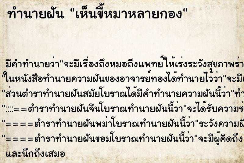 ทำนายฝัน เห็นขี้หมาหลายกอง ทำนายฝัน เห็นขี้หมาหลายกอง