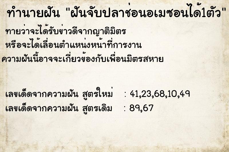 ทำนายฝันทำนายฝันฝันจับปลาช่อนอเมซอนได้1ตัว