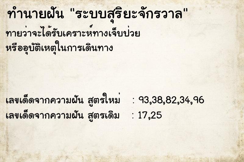 ทำนายฝัน ระบบสุริยะจักรวาล